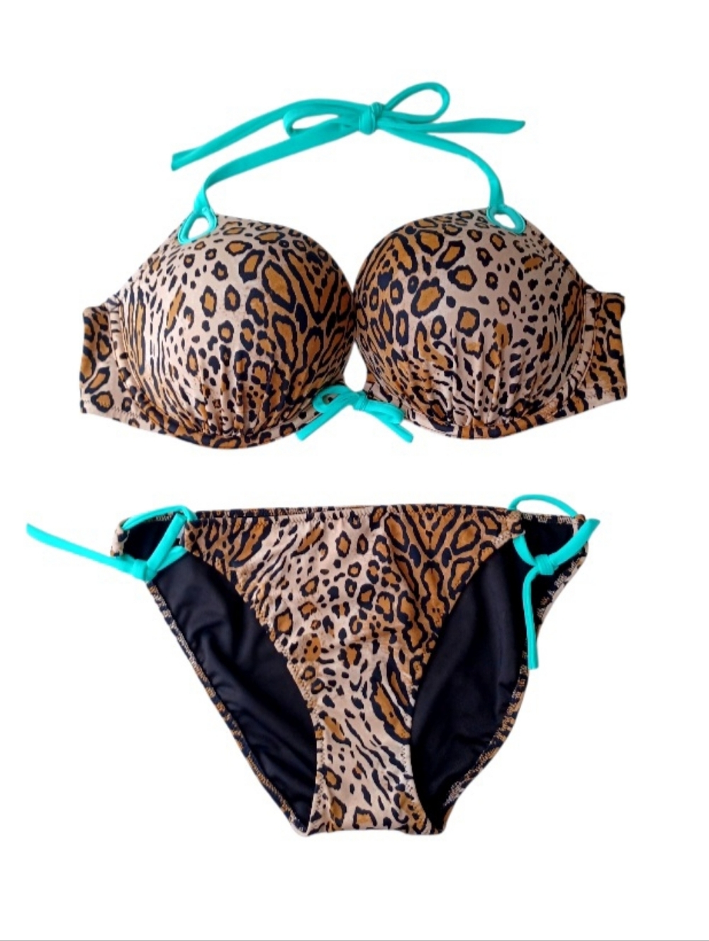 Victoria's Secret Bombshell Leopard Print Bikini, Top Size 36D, Bottom Size M